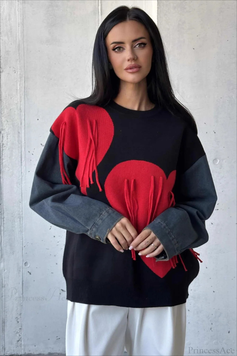 Heart Fringe Loose Knit Sweater