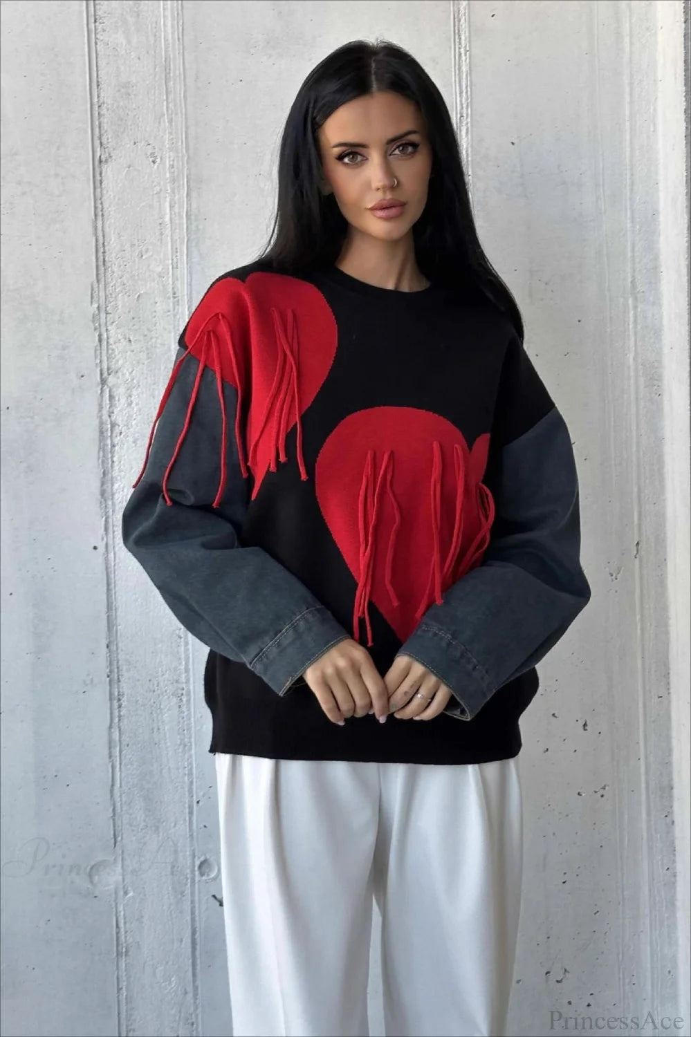 Heart Fringe Loose Knit Sweater
