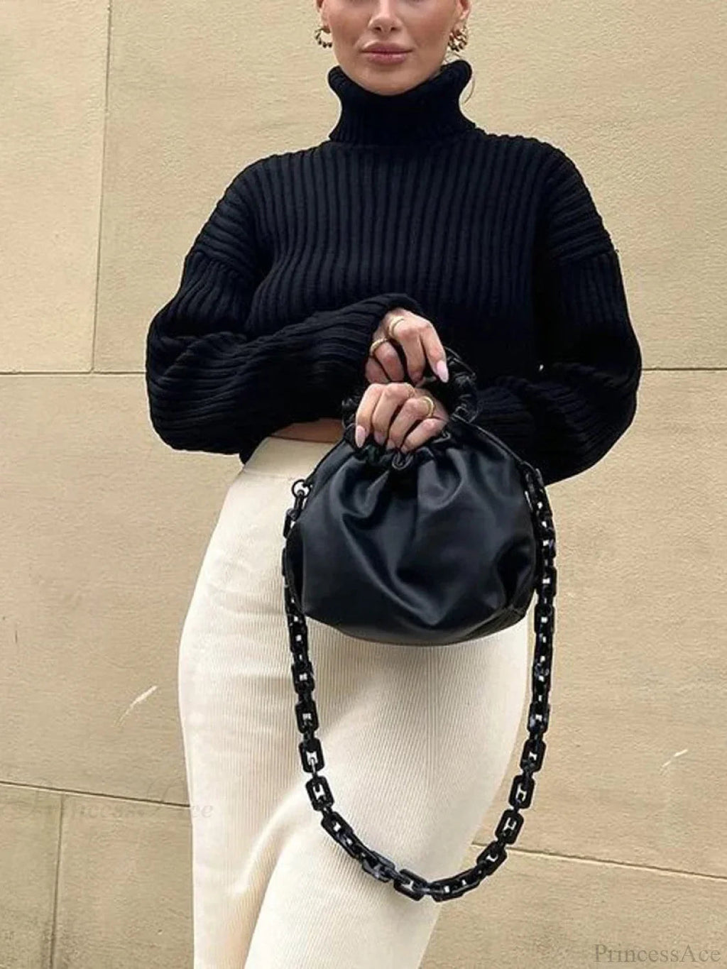 High Neck Ribbed Cropped Sweater
