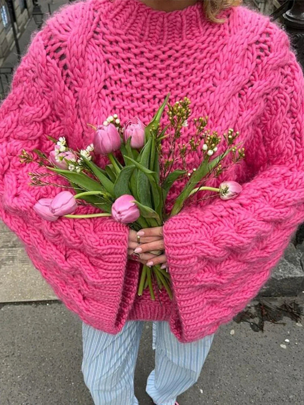 High Neck Wide Long Sleeve Loose Sweater