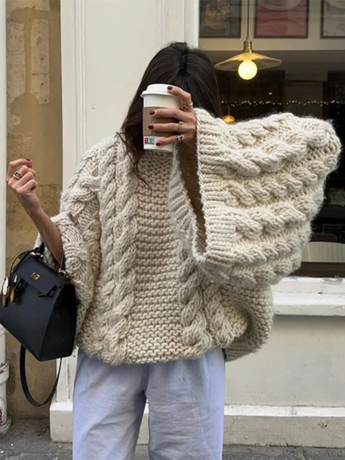 High Neck Wide Long Sleeve Loose Sweater