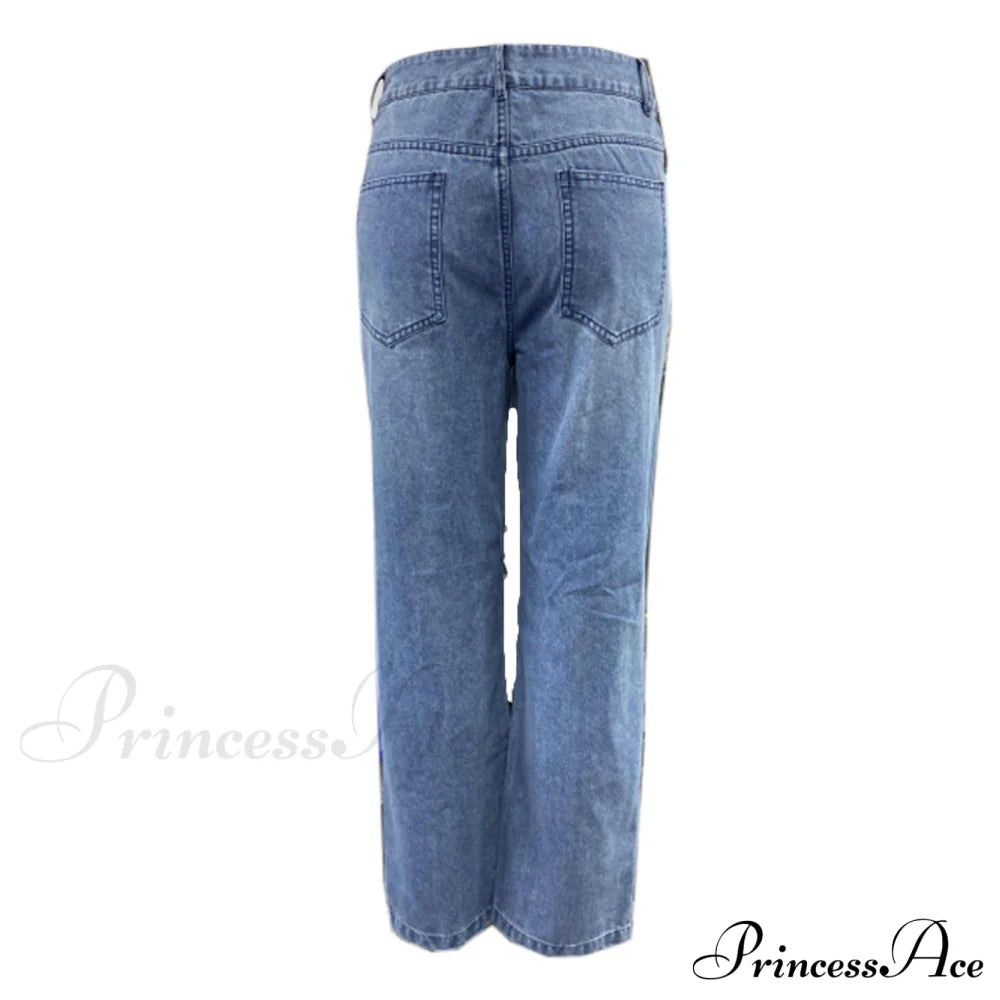 High Straight Leg Baggy Waist Pants High Jeans Ripped Boyfriend Trousers