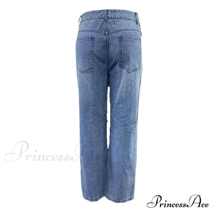 High Straight Leg Baggy Waist Pants High Jeans Ripped Boyfriend Trousers