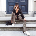 High Waist Leopard Print Flare Leggings Autumn Winter Bodycon Trousers Club Pants