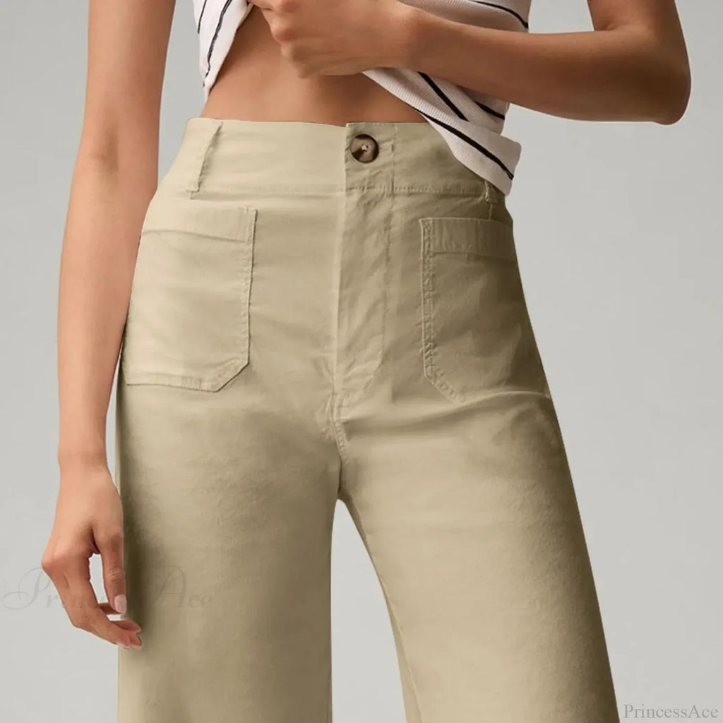 High Waist Patch Pocket Straight Pants