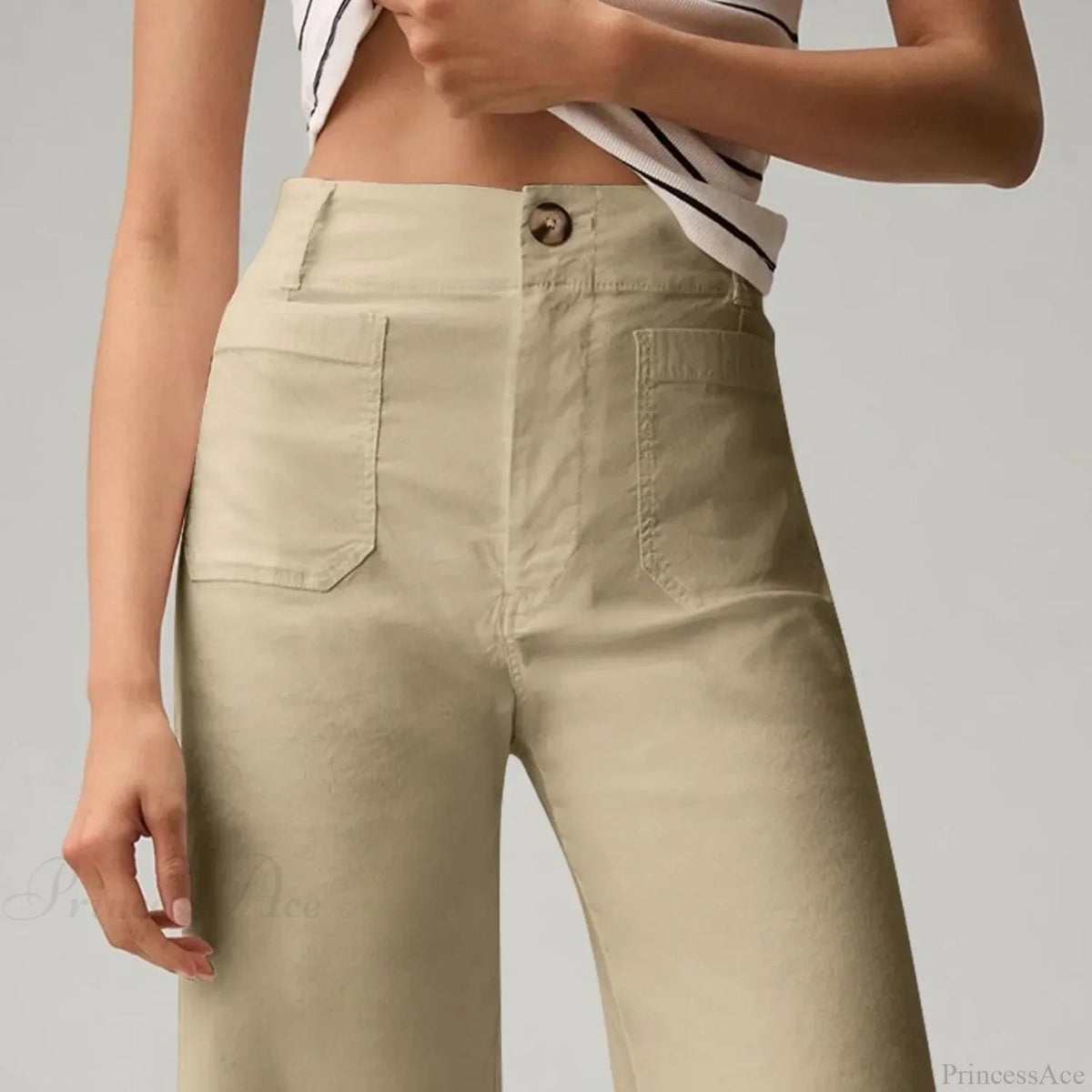 High Waist Patch Pocket Straight Pants