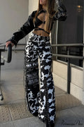 High Waist Straight Leg Milk Pattern Tassel Pants