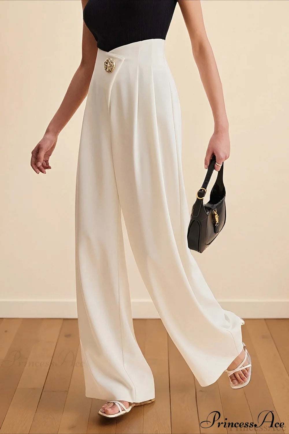 High-waisted Wide-leg Asymmetric Pants