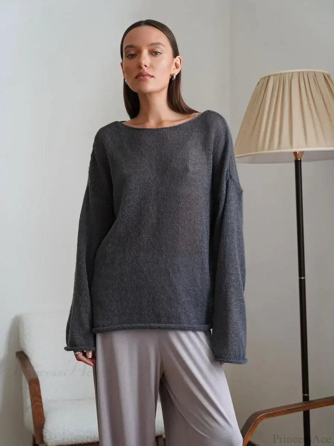 Hollow See-through O-neck Long Sleeve Sweater
