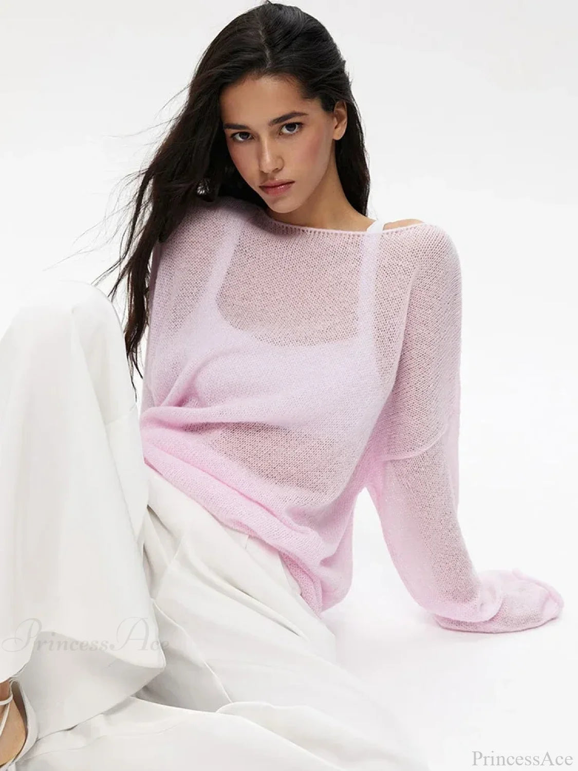 Hollow See-through O-neck Long Sleeve Sweater