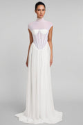 Mishatp White Semi Sheer Chiffon Maxi Dress