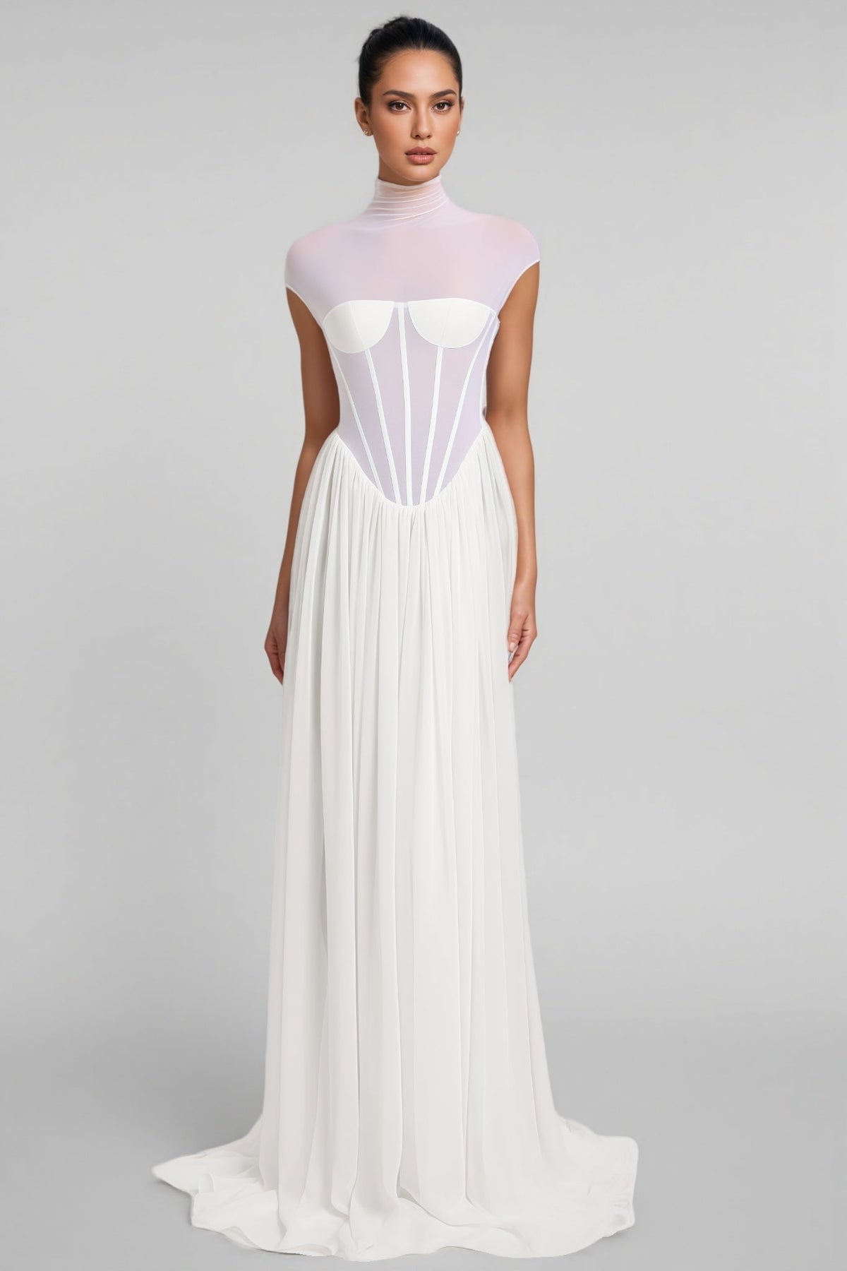 Mishatp White Semi Sheer Chiffon Maxi Dress