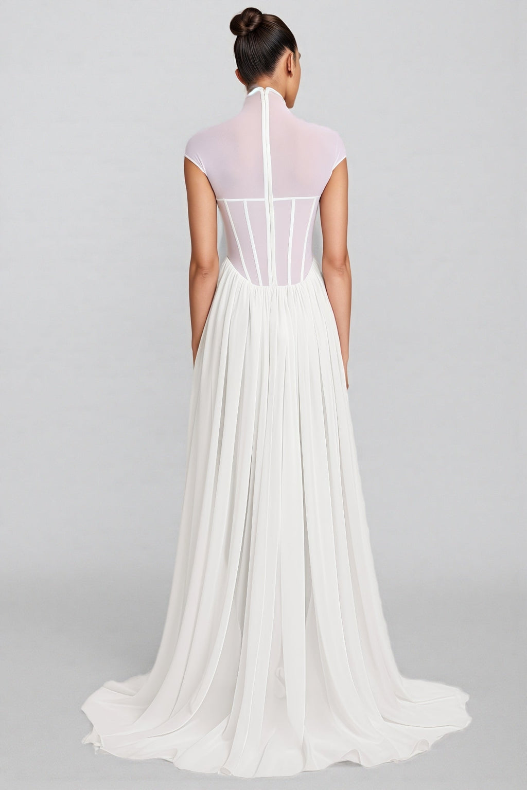 Mishatp White Semi Sheer Chiffon Maxi Dress