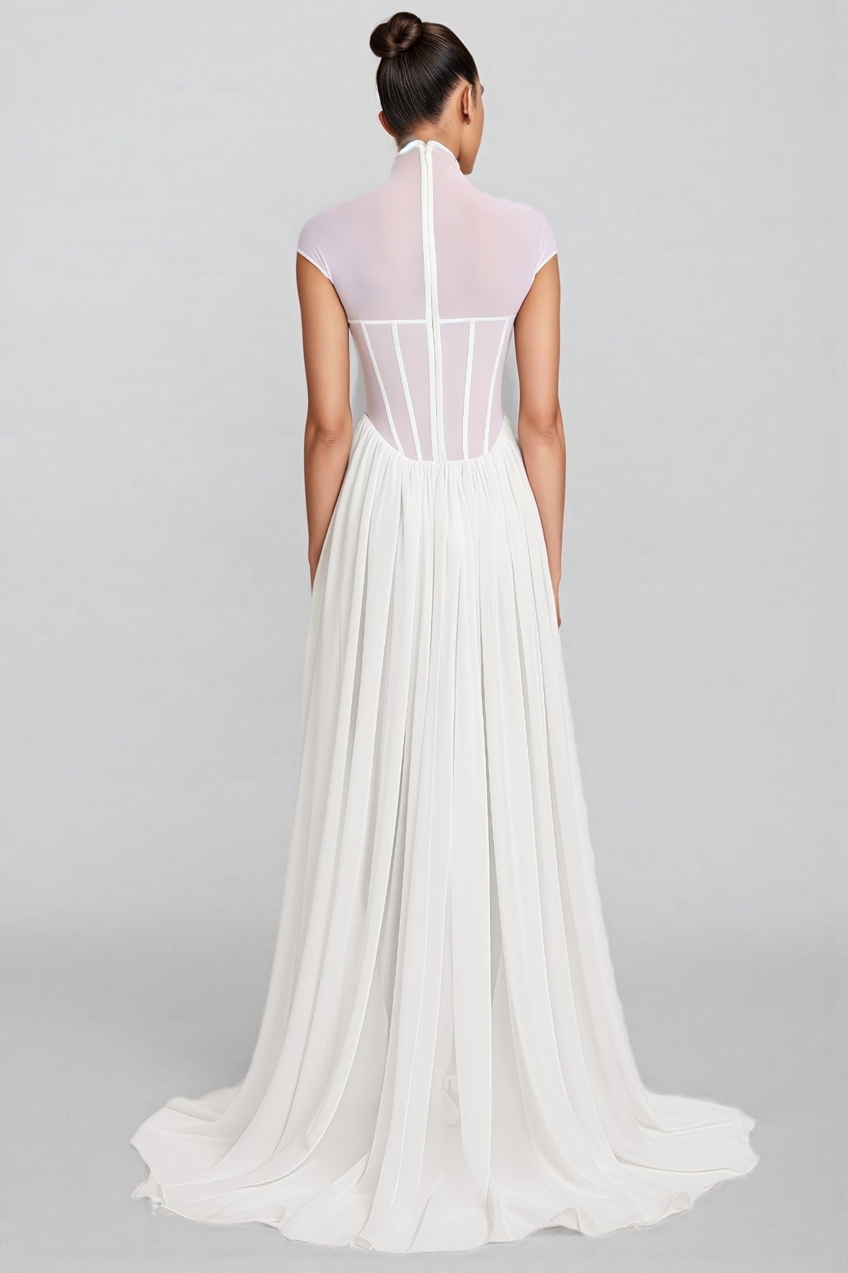 Mishatp White Semi Sheer Chiffon Maxi Dress