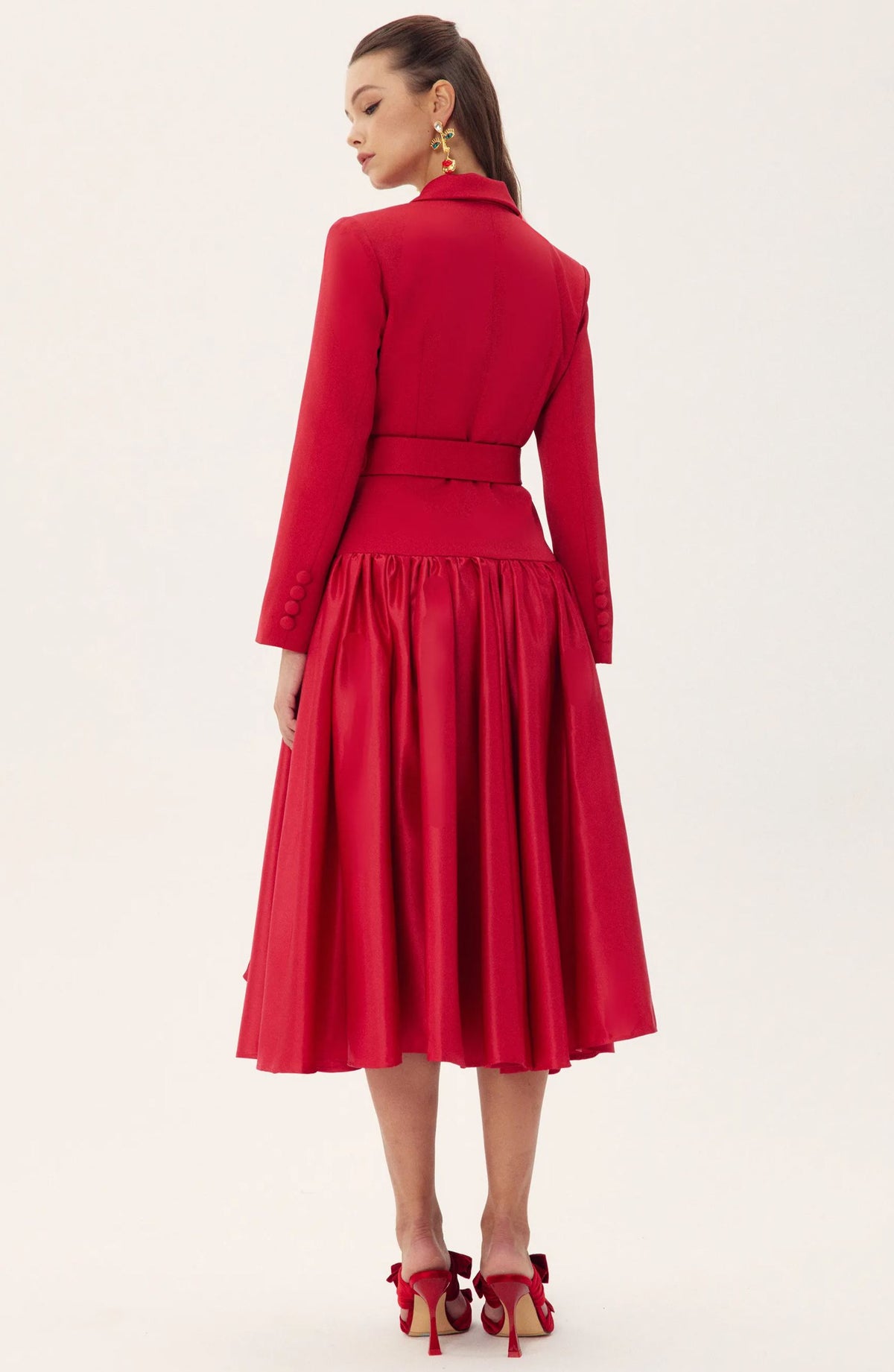 Daphne Notch Lapel Long Sleeve Midi Dress