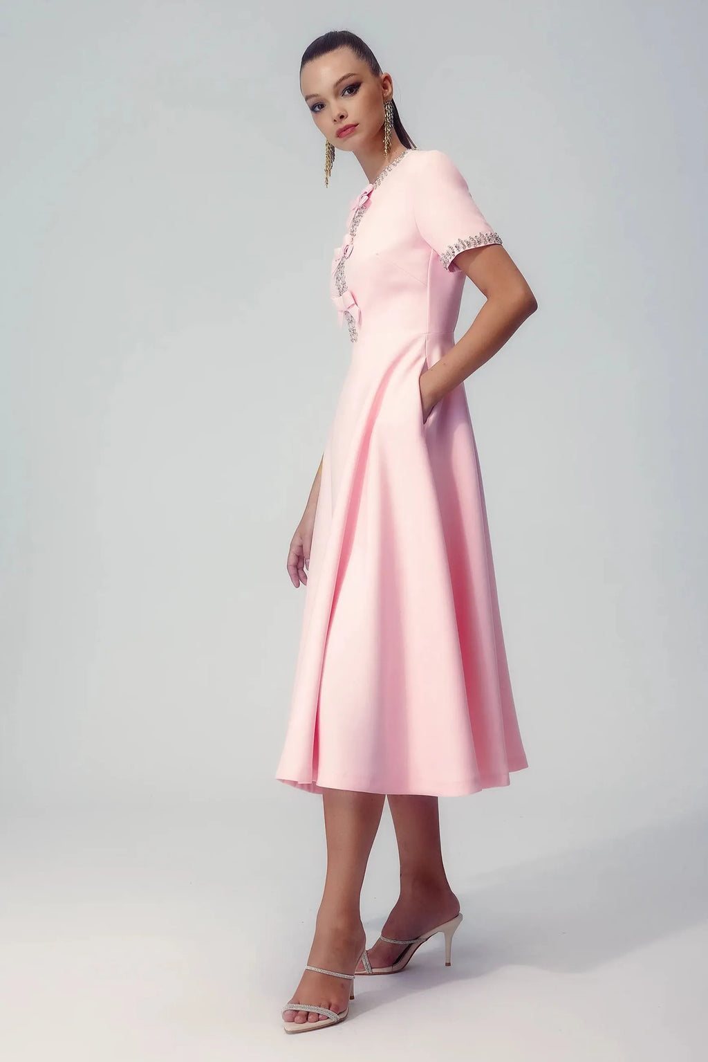 Zoe Bowknot Crystal-embellished Midi Dress
