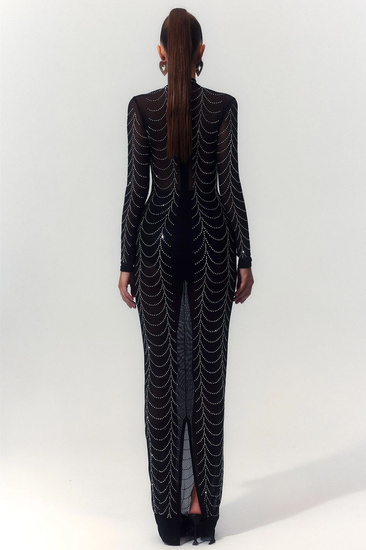 Cornelia Mock Neck Rhinestone Maxi Dress