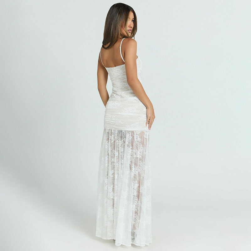 Ilyas Apricot Lace Flower Maxi Dress