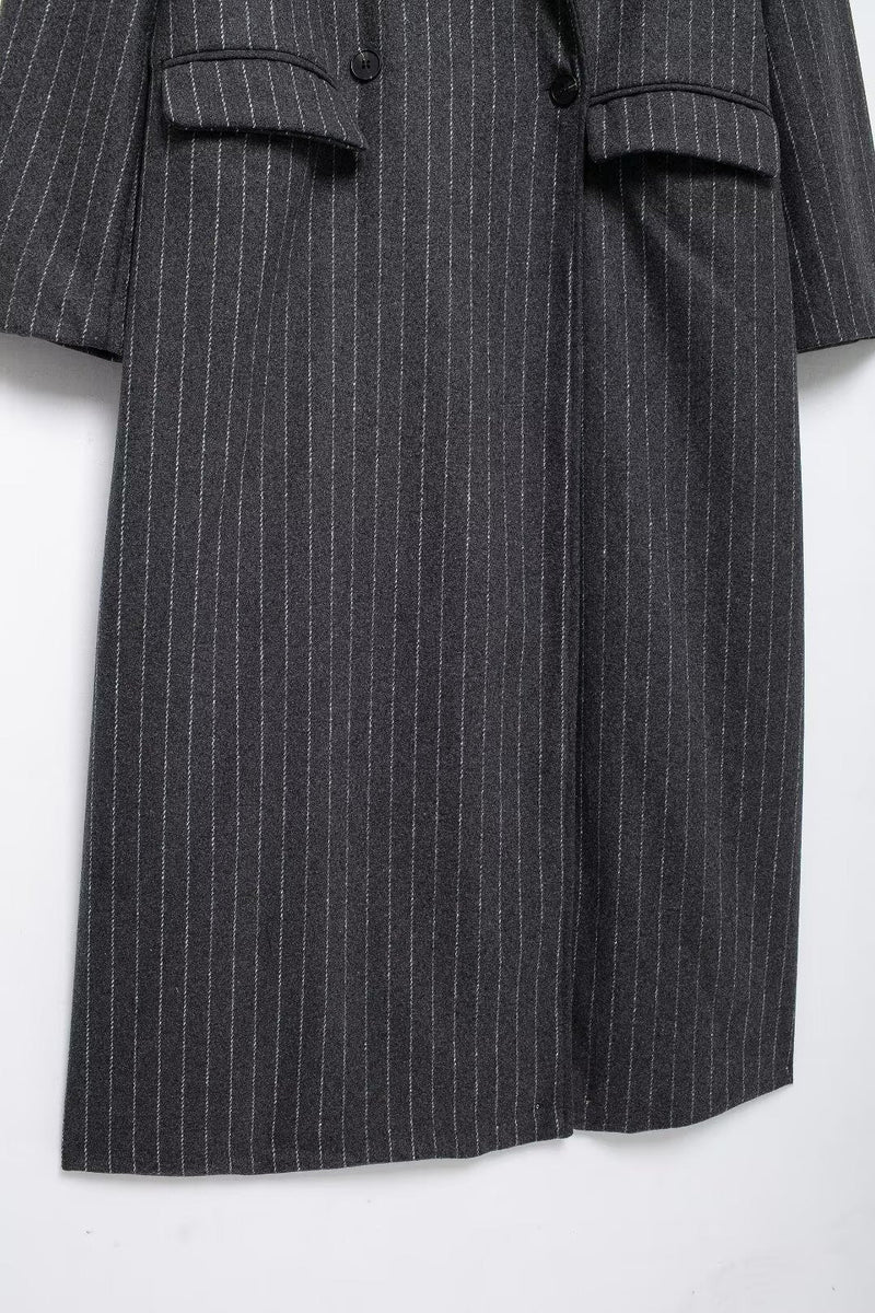 Kassidee Striped Lapel Long Coat