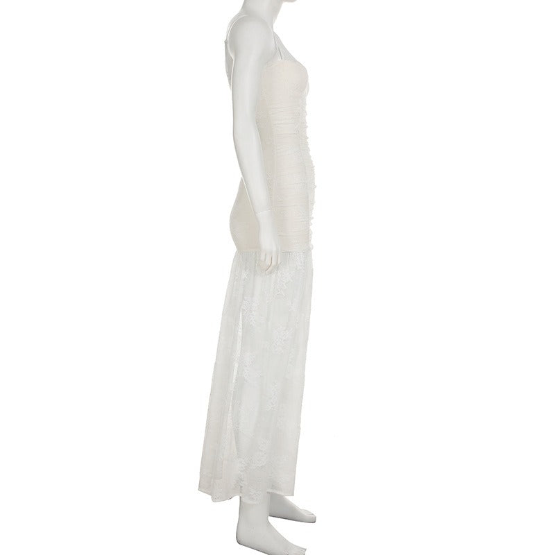 Ilyas Apricot Lace Flower Maxi Dress