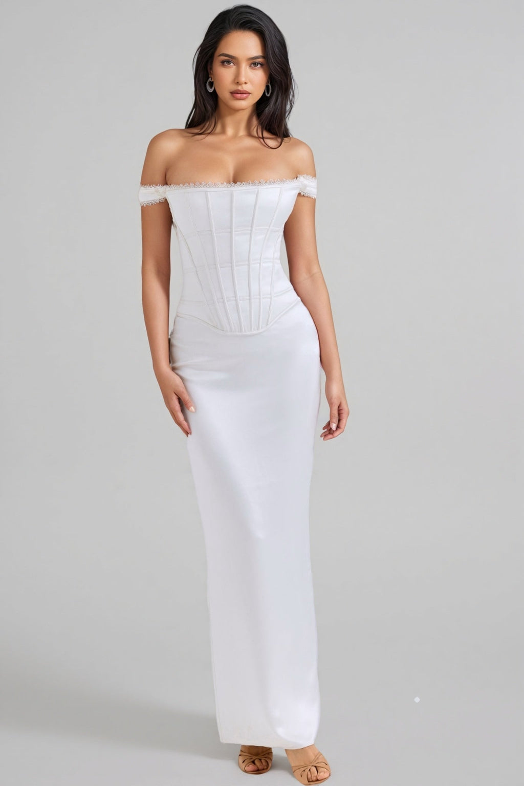 Liviad Ivory Satin Corset Maxi Dress
