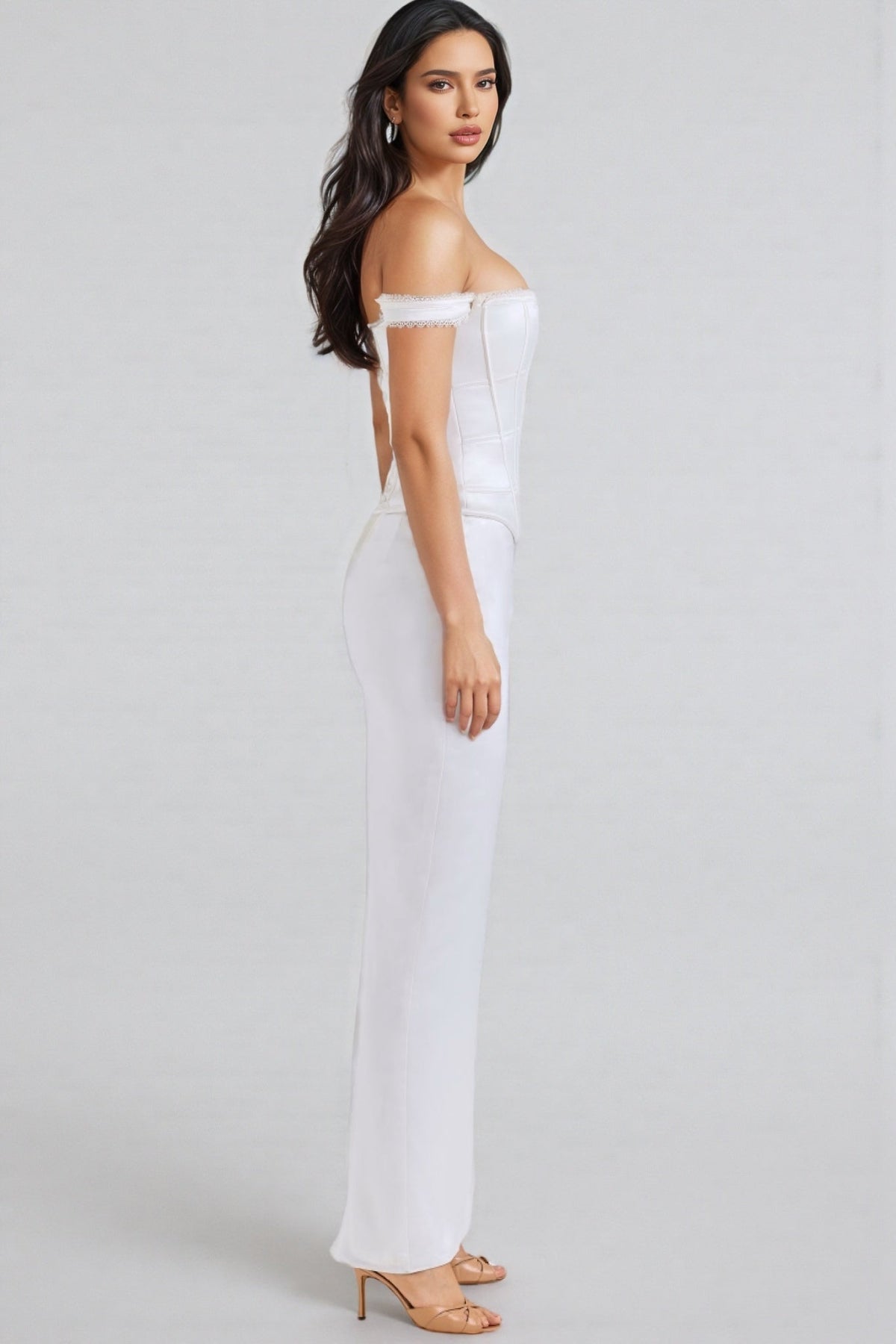 Liviad Ivory Satin Corset Maxi Dress