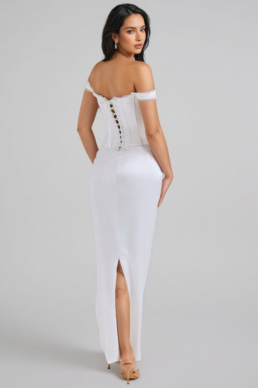 Liviad Ivory Satin Corset Maxi Dress