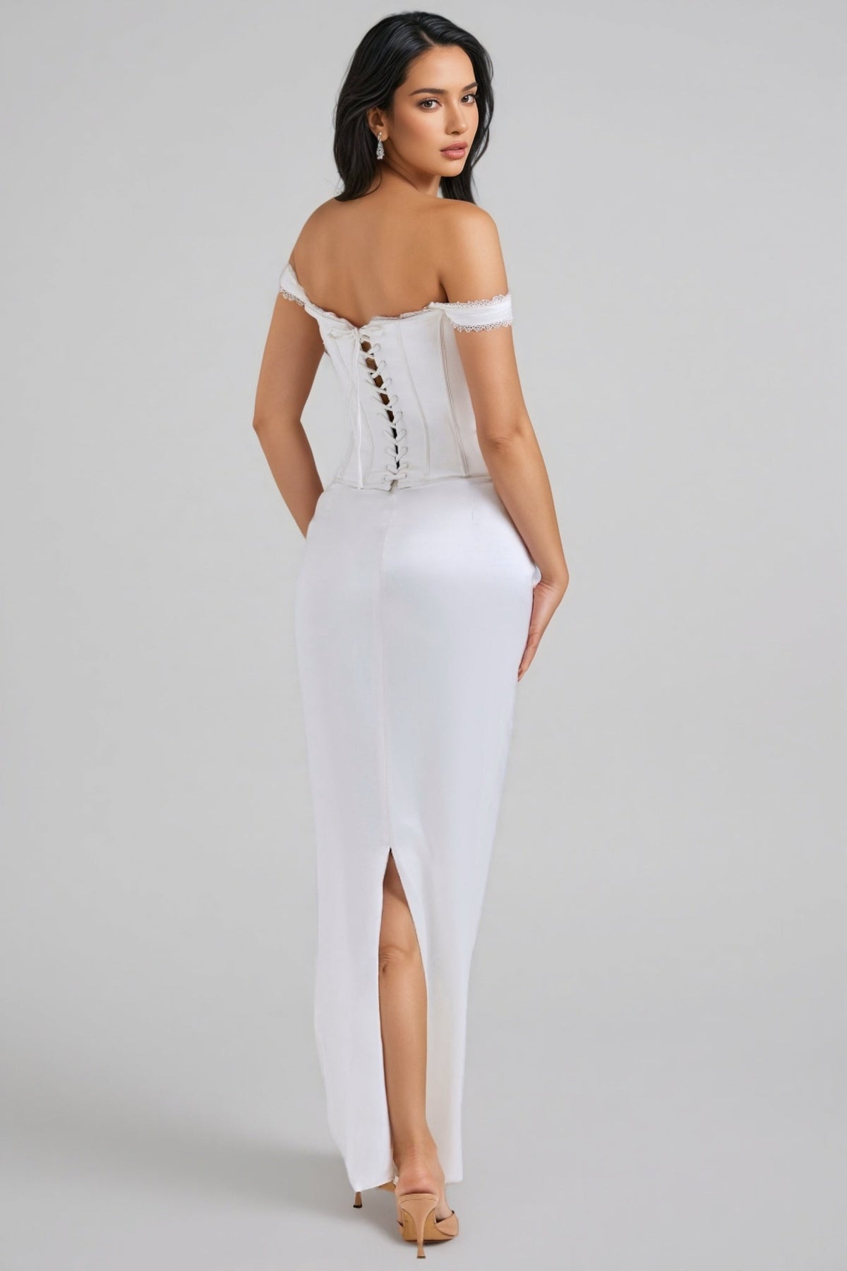 Liviad Ivory Satin Corset Maxi Dress