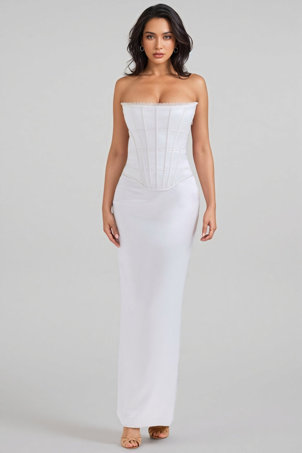 Liviad Ivory Satin Corset Maxi Dress