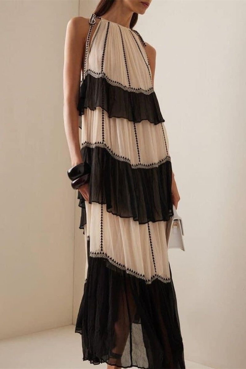 Jean Halterneck Tiered Maxi Dress