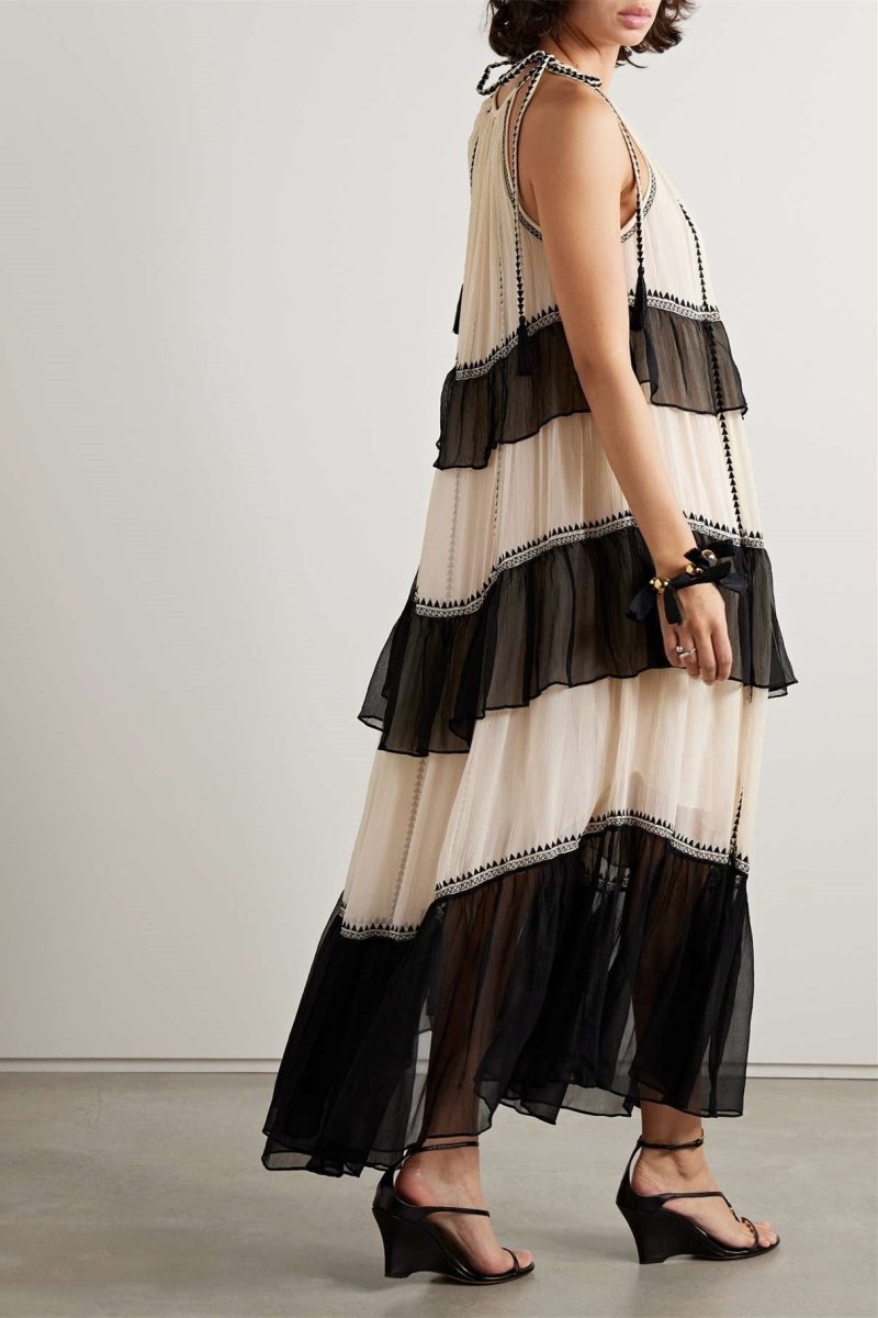 Jean Halterneck Tiered Maxi Dress