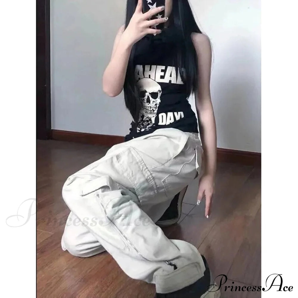 Jeans Leg High Pants Waist Wide Cargo Straight White Y2k Denim American Baggy Trouser