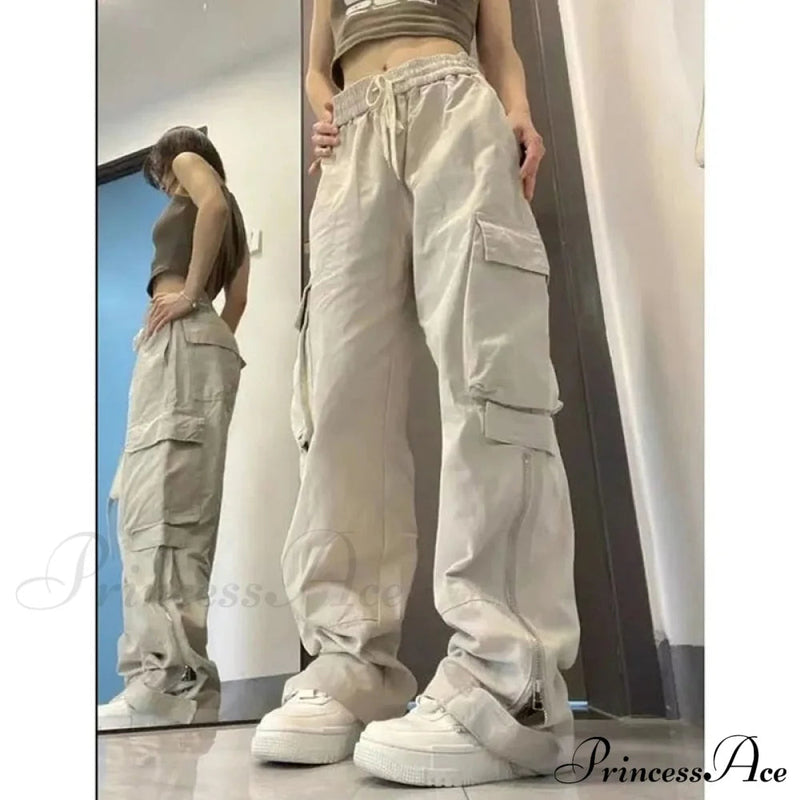Jeans Leg High Pants Waist Wide Cargo Straight White Y2k Denim American Baggy Trouser