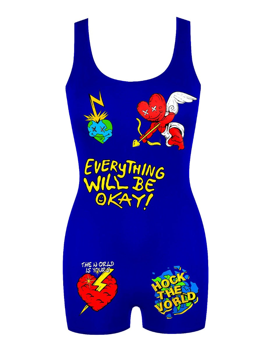 Cartoon Letter Print Cami Romper Ar502