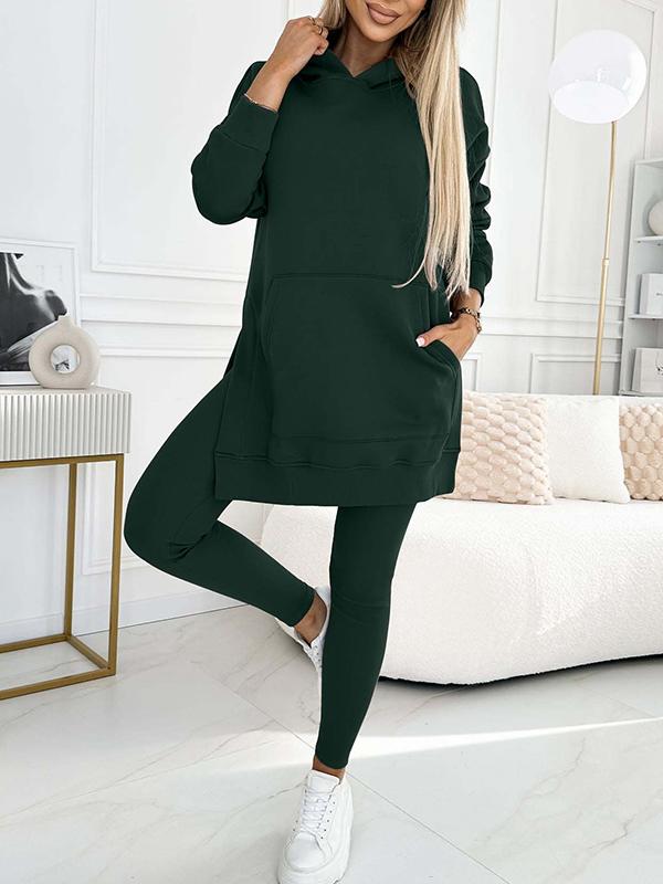 (s-5xl) Color Hoodie and Lined Leggings Two-piece Set