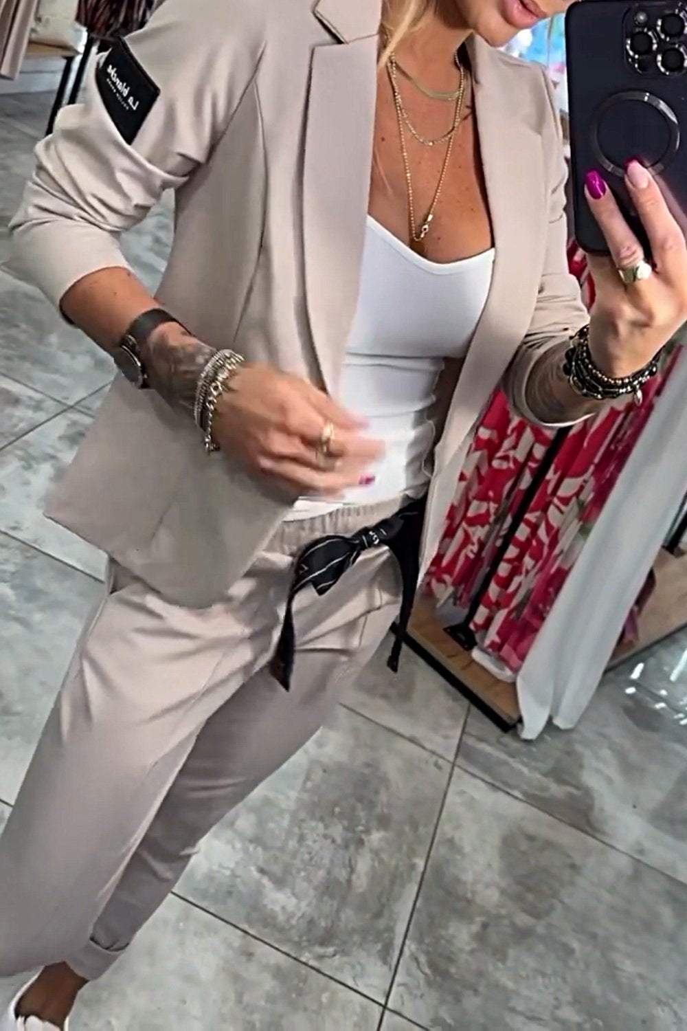 Top Jacket & Elastic Pants Two-piece Set