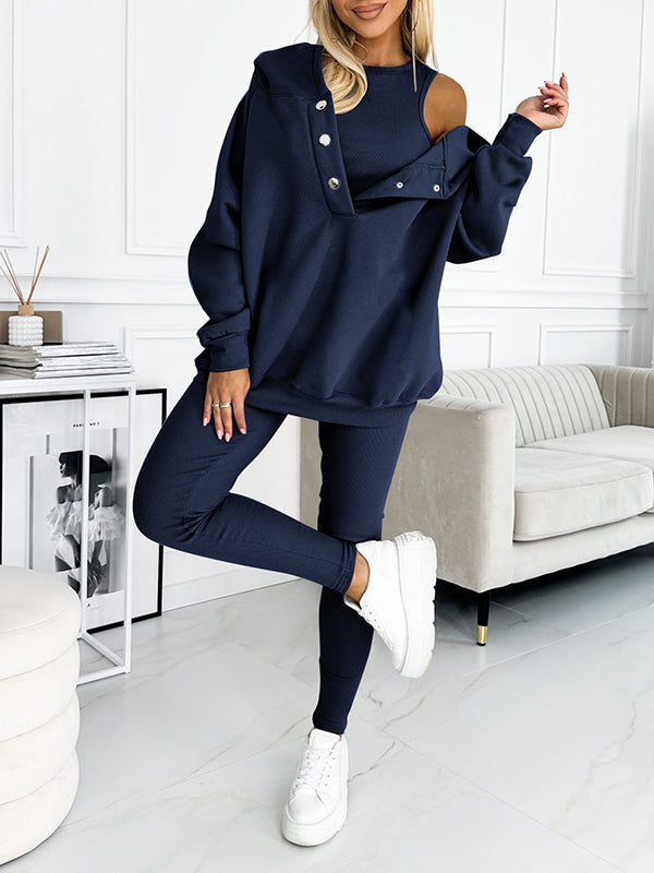 (s-5xl) Hooded and Comfortable Sweatshirt Two-piece Suit