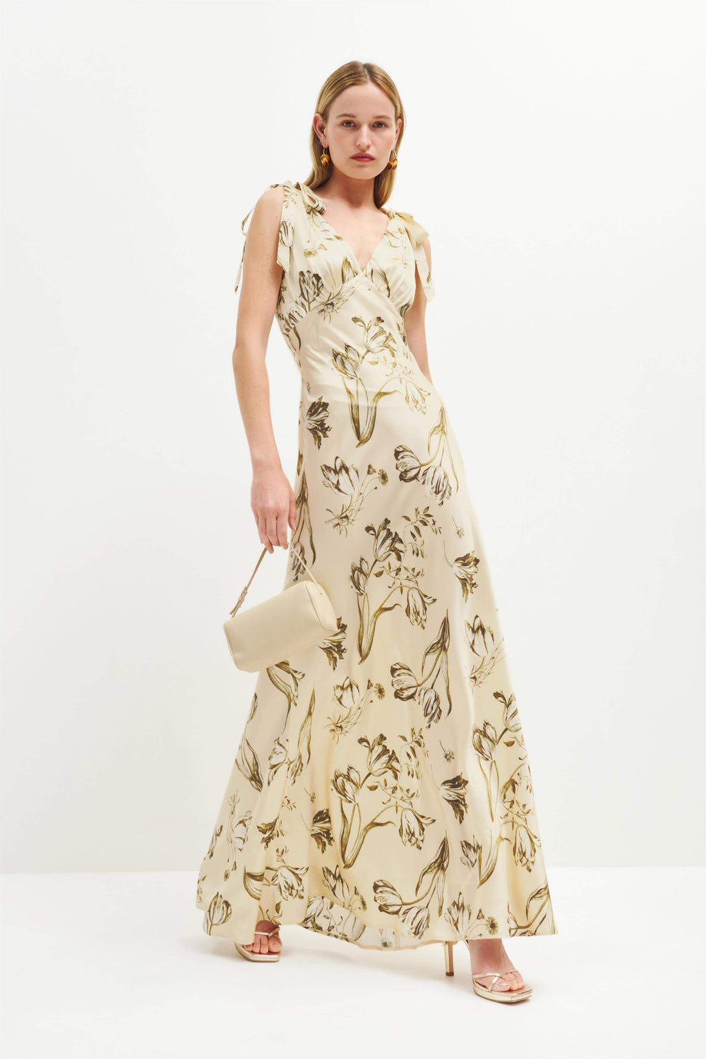 V-neck Wrapover Belted Tapered Waist Midi Dress