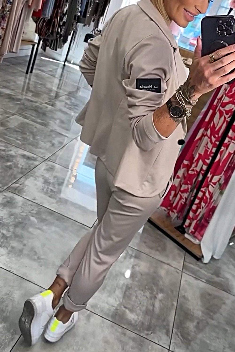 Top Jacket & Elastic Pants Two-piece Set