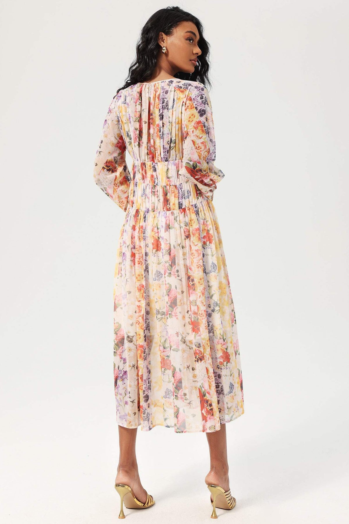 V-neck Lantern Sleeve Midi Dress