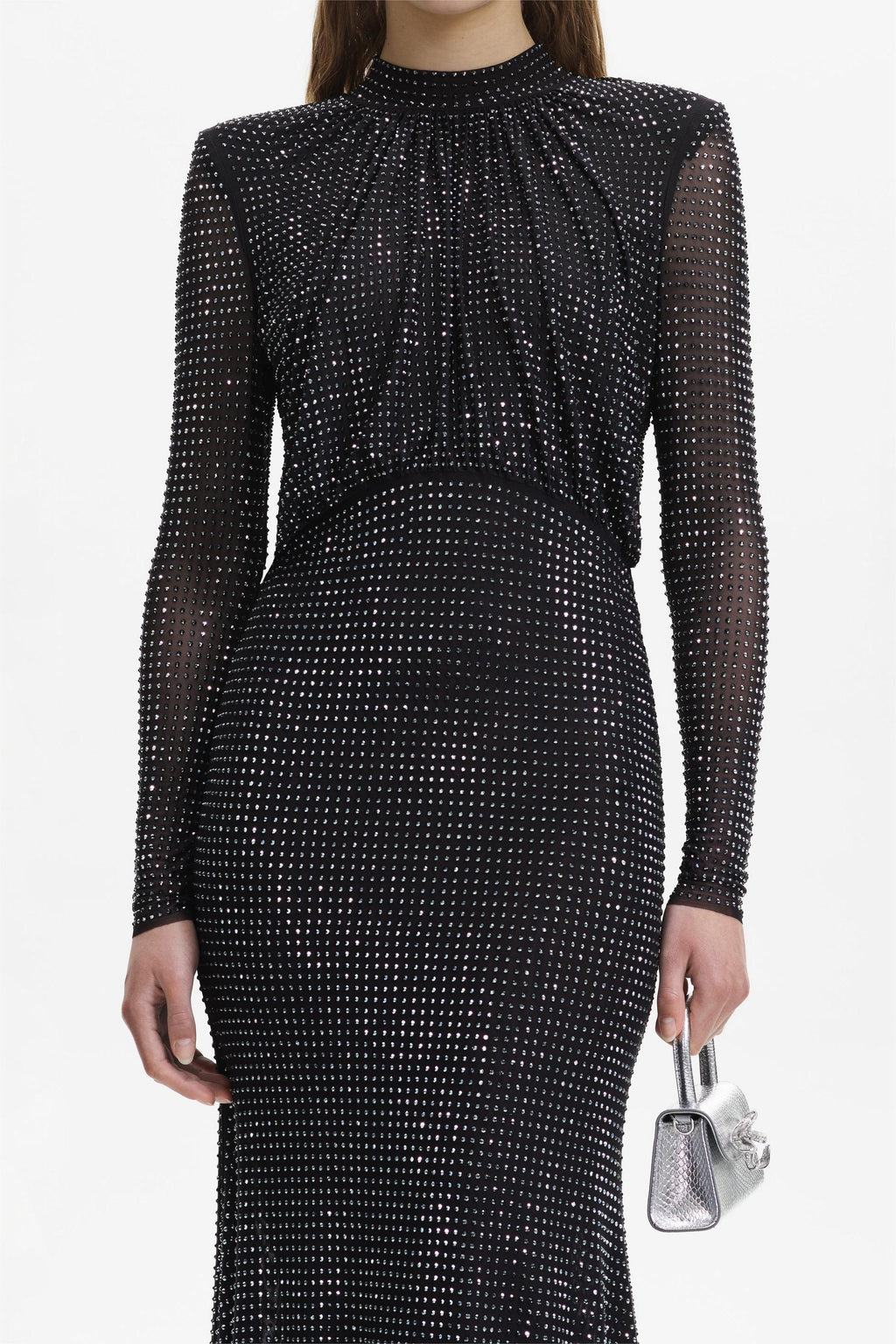 Rhinestone Stand Collar Mermaid Maxi Dress