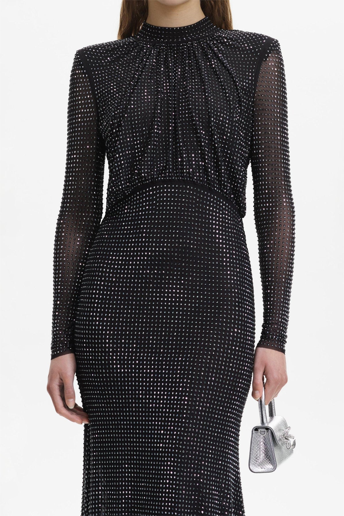 Rhinestone Stand Collar Mermaid Maxi Dress