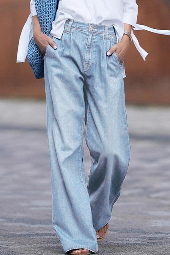 High Waist Slim Wide Leg Pants Loose Mopping Pants Denim Trousers