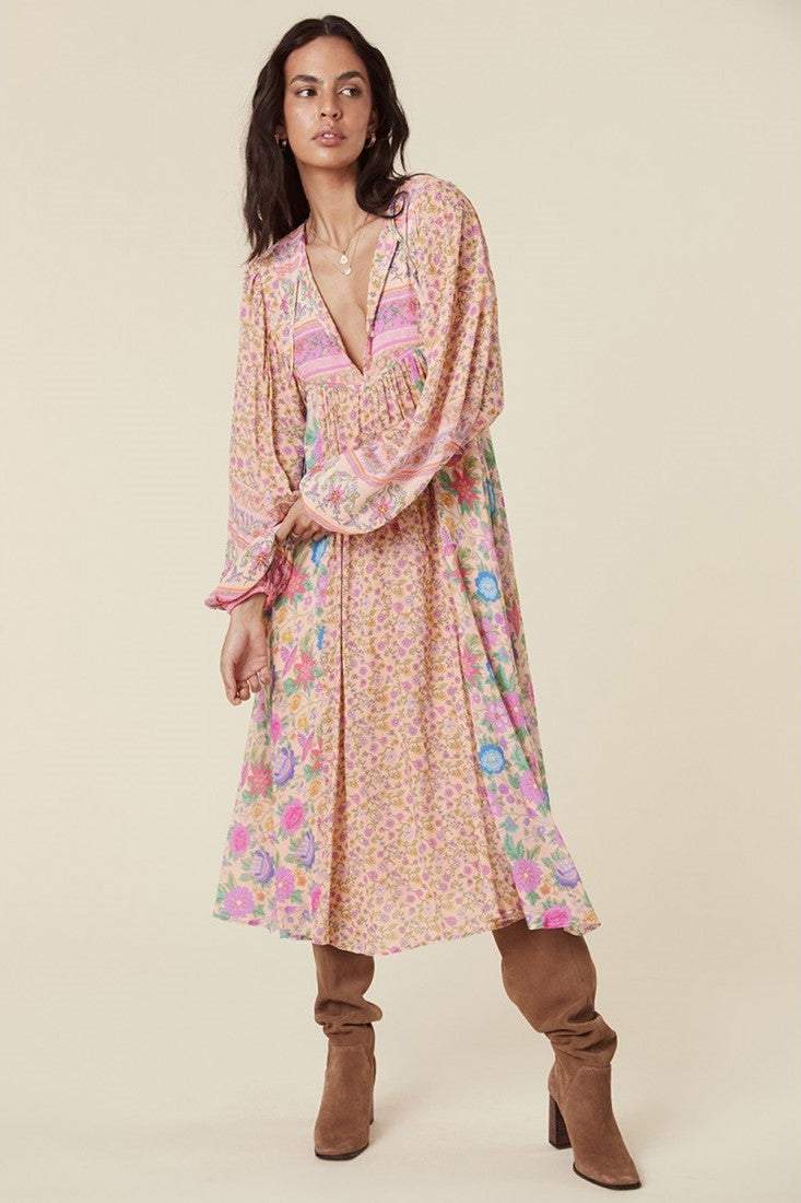 Long Sleeve Lace Up Midi Dress