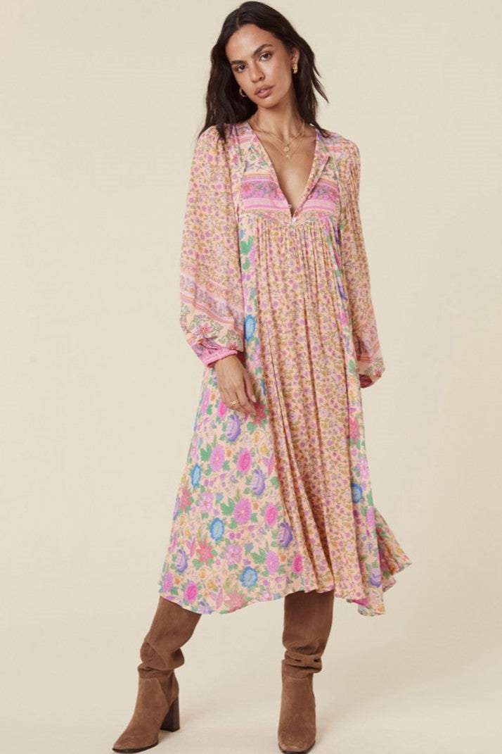 Long Sleeve Lace Up Midi Dress