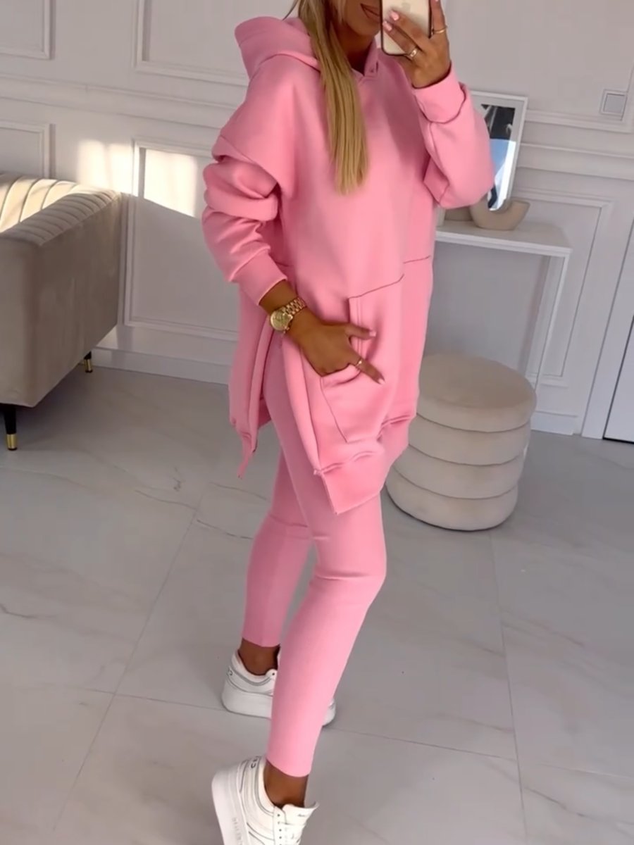 (s-5xl) Color Hoodie and Lined Leggings Two-piece Set