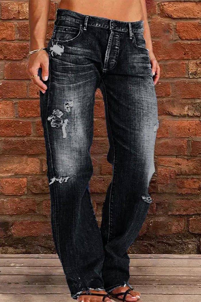 Mid-rise Ripped Straight Pants
