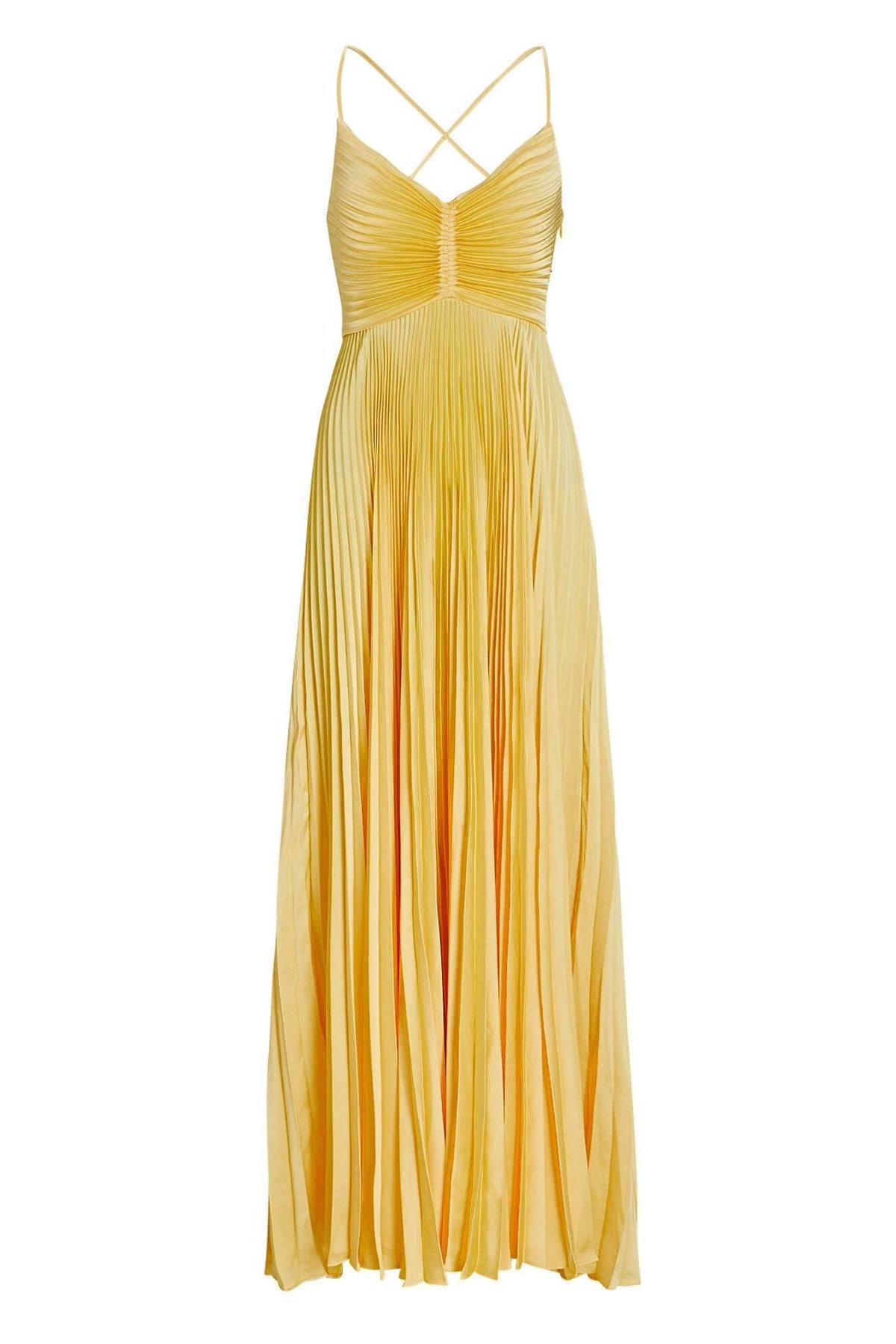 V-neck Pleated Lace Up Cami Maxi Dress