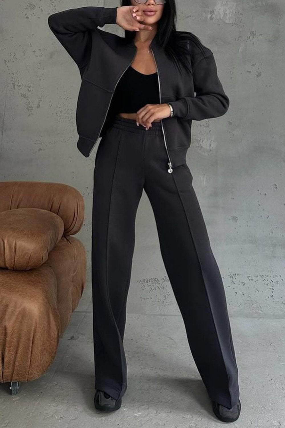 Zipper Jacket & Pants Two-piece Set
