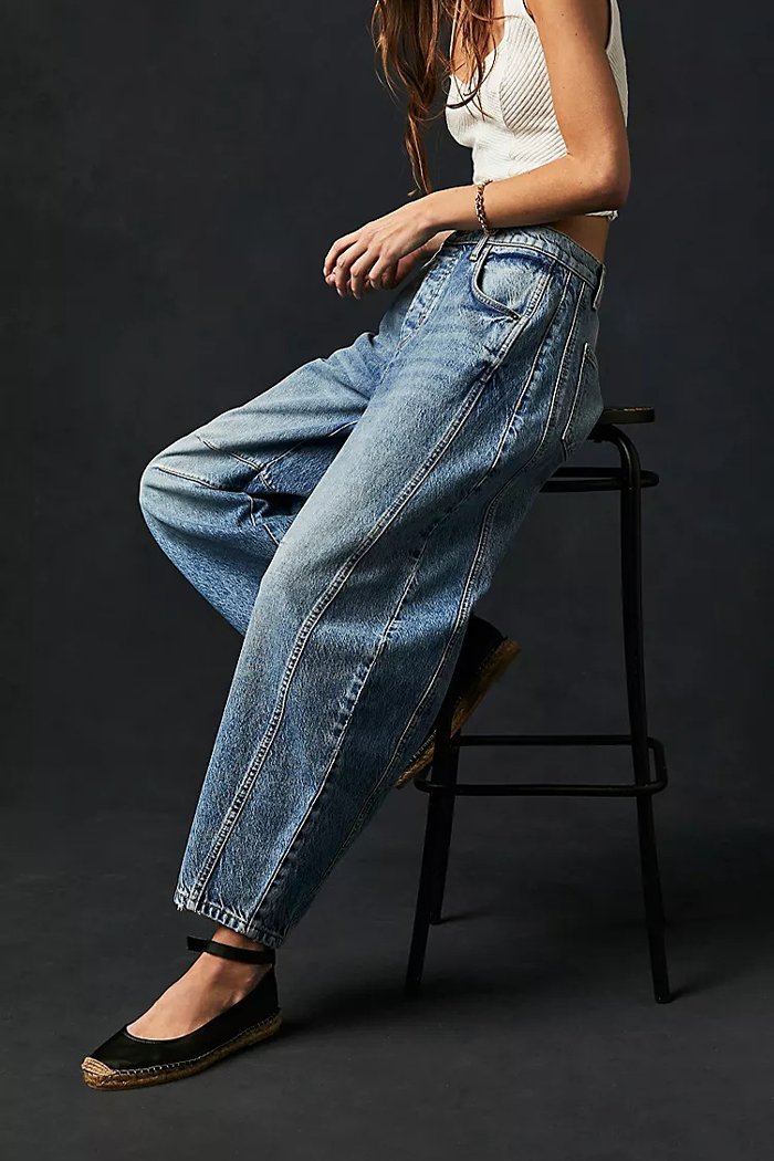 Loose Wide-leg Pants Mid-low Waist Washed Denim Trousers